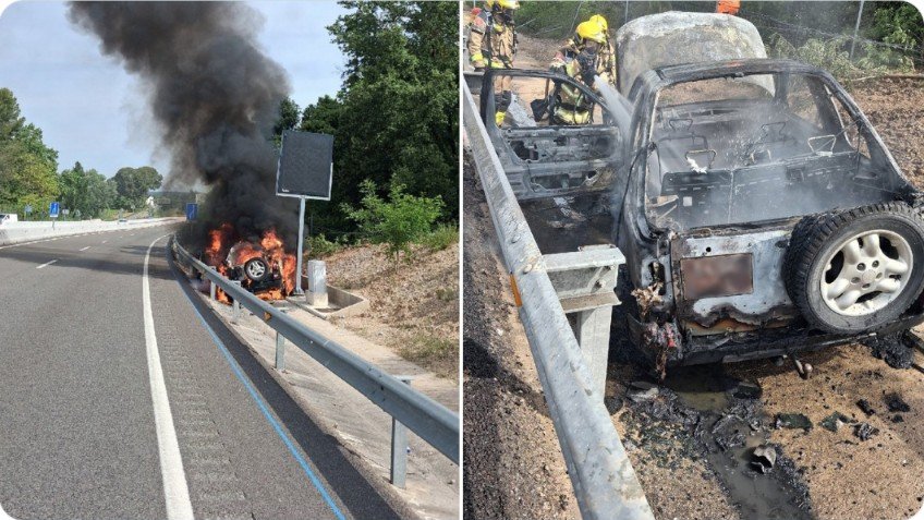 Un vehicle crema completament a la C-15, al terme de Font-rubí